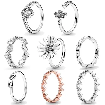 

Authentic 925 Sterling Silver Ring Infinity Knot Daisy Flower Statement Freehand Love Hearts Ring For Women Fine Jewelry