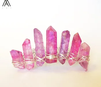 

5PCS Silvery Wire Wrapped Rose Red Quartz Point Hair Combs Headband For Women Crystal Combs Tiara Hair Accessories HG044AMAJ.E