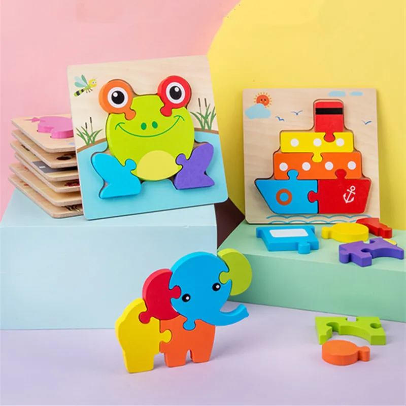 

Wooden 3D Puzzle Jigsaw for Children Baby Cartoon Animal Traffic Puzzles Kids Montessori Educational Toy Gift