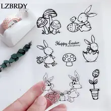 1 лист милые кролики Краб конфеты гриб прозрачные резиновые штампы для изготовления открыток Скрапбукинг пасхальные силиконовые штампы