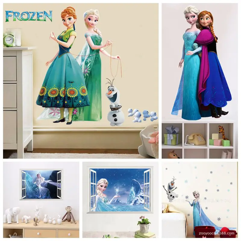 

Cartoon Elsa Anna Princess Wall Stickers For Girls Room Home Decoration Diy Anime Mural Art Frozen Movie Poster Kids Wall Decal