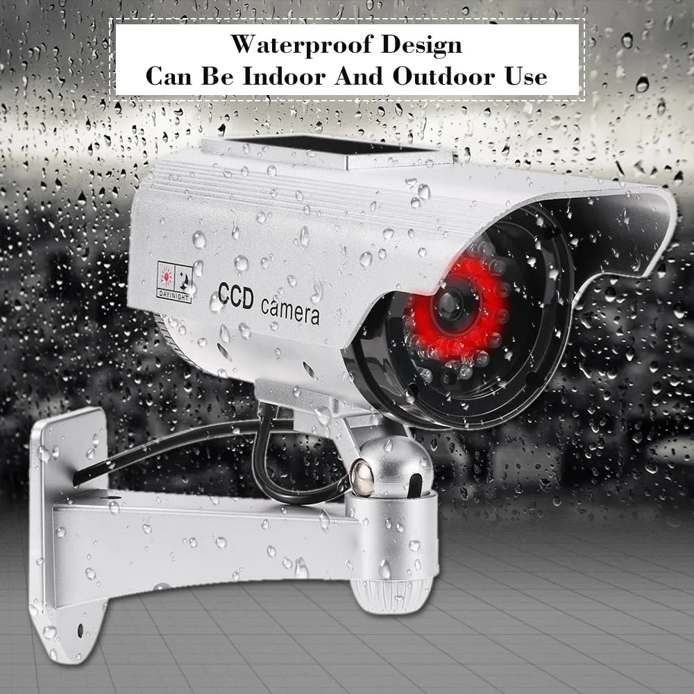 Simulation Bullet Camera Solar Powered Fake Dummy Rainproof Security System with LED light for Indoor Outdoor Use