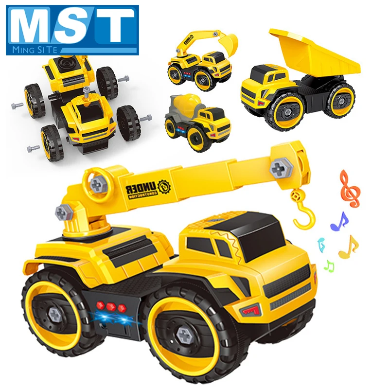 

Installed Disassembly Assembly Vehicles Tractor Model Excavator Crane Dump Mixer Truck Blocks For Boy Gifts Engineering Car Toy