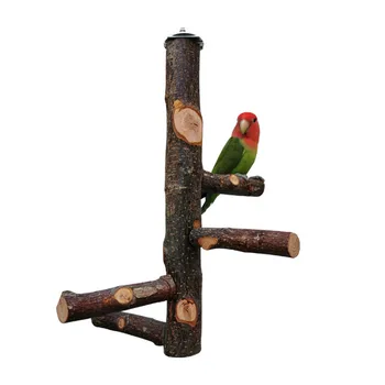 

Bird Standing Toy Parrot Cage Climbing Pole Solid Wooden Material Non-Toxic Metal Hook Pet Bird Toy Supplies