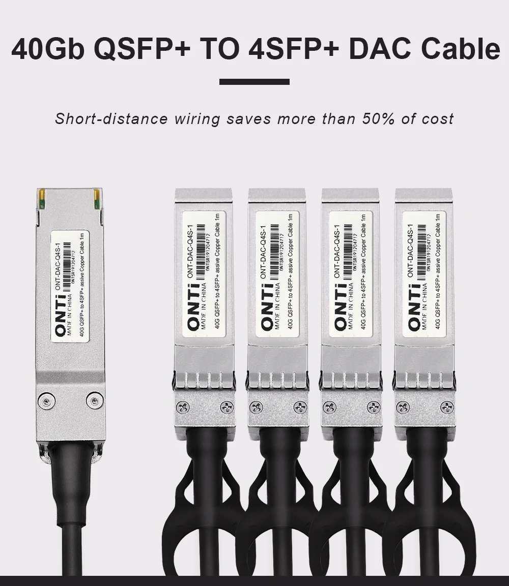 ONTi Высокое качество Гибридный 40G QSFP+ 4xsfp+ DAC 0,5 HDMI кабель 1 м 2 м 3 м 5 м 7 м пассивный прямой Медь Twinax кабель