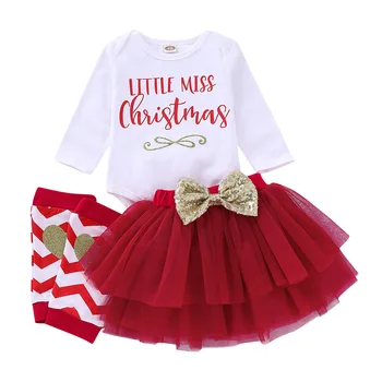 

My first Christmas Baby Girls Clothes 3Piece Bodysuit+Tutu Skirt+Knee pads Winter Baby Outfits For Newborn Christmas Girft D30