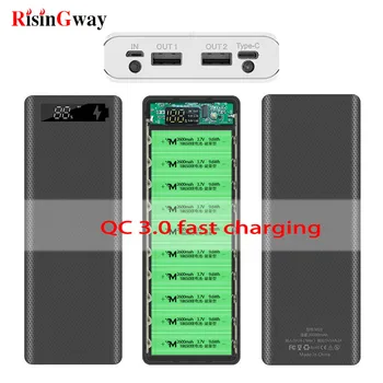 

30000mAh Qc 3.0 Fast Charge Powerbank Shell 10*18650 Battery Digital Display Micro Type C Dual USB DIY Power Bank Kit Charge Box