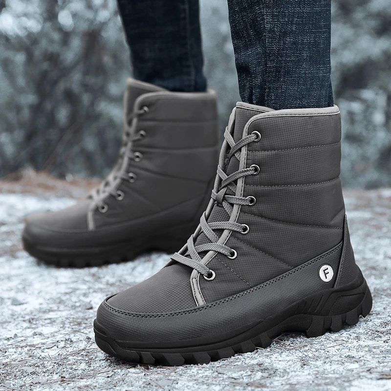 Botas de invierno para hombre con forro de botas de nieve cálidas para hombre y mujer, zapatos informales de trabajo de zapatillas de deporte, botines de goma altos para mujer|Botas