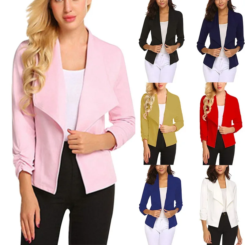 

2019 Women Office lady Blazer Solid Slim Open Front Workwear Formal Jackets OL Style Short Female Blazers Plus Size Casual Tops