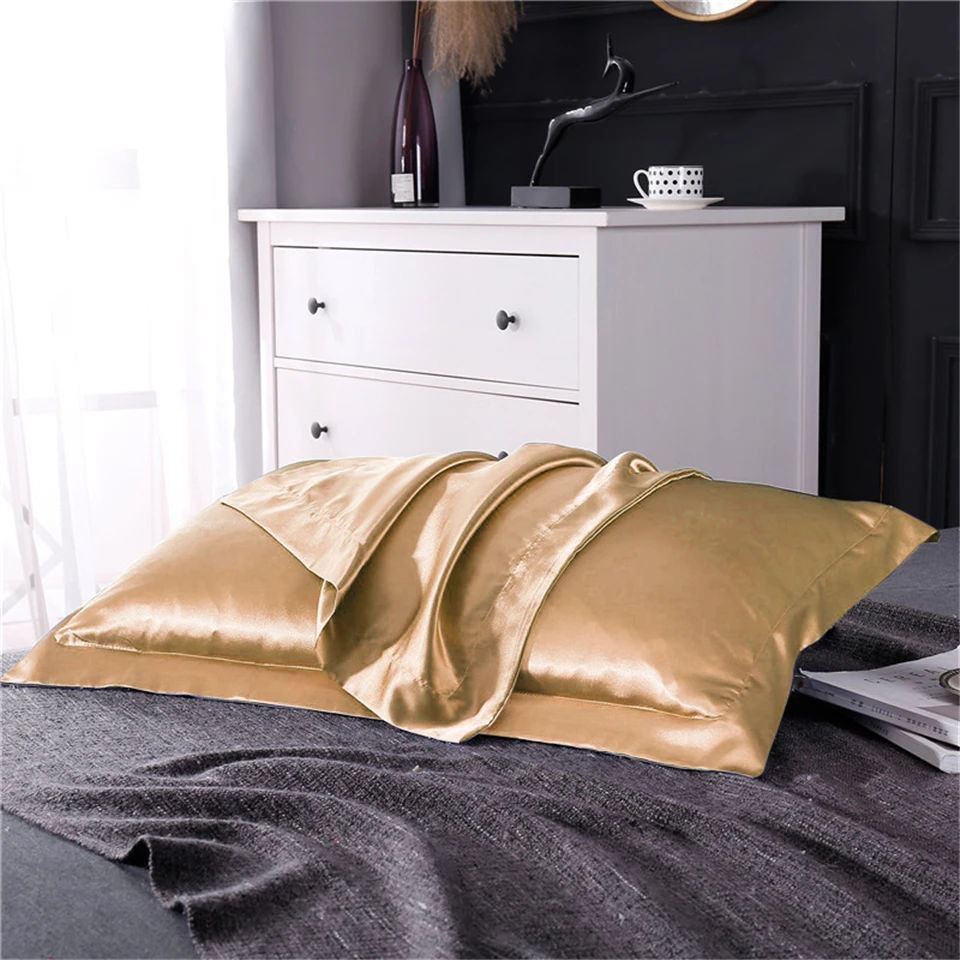 SlowDream Luxury White Nature Satin Silk Luxury Pillowcase Wholesale Queen King Silky Bed Pillow Case For Healthy Sleep