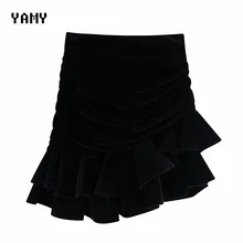 Новая женская бархатная юбка с высокой талией, асимметричная Сексуальная мини-юбка zora vicky с оборками, вельветовые юбки, женские зимние юбки