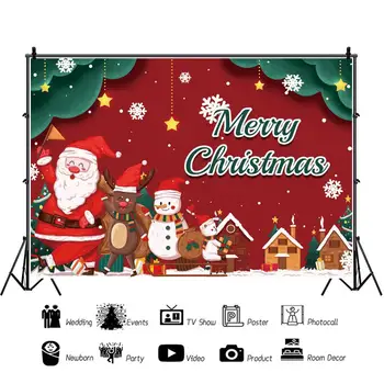 

Cartoon Chrismas Gold Star Santa Claus Deer Snowman Winter Snow Polka Dots Photo Background Photographic Backdrop Photo Studio