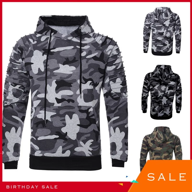 BOUSSAC мужской свитер с капюшоном камуфляжные пуловеры спортивный топ для