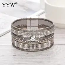 Роскошные женские шнурок из искусственной кожи со стразами, браслеты Bransoletki Damskie, Красный Серый Синий, Высококачественная бижутерия, очарование браслеты пульсары