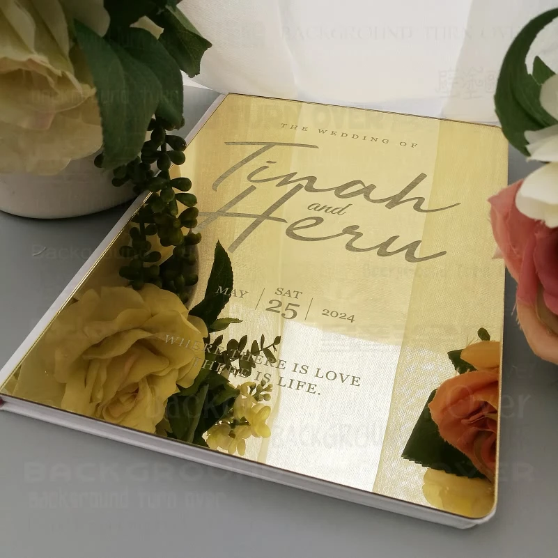 Personalized Wedding Guest Book Rustic Mirror Engraved Calligraphy Date Alternative Blank Favor Gift G025