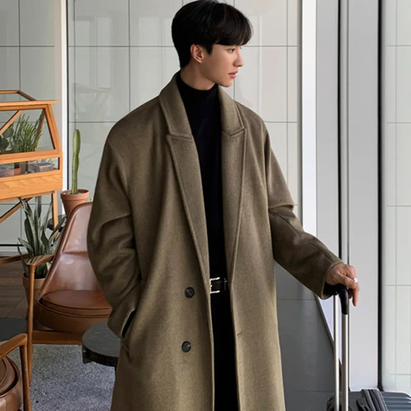 Abrigo largo de lana de manga larga para hombre, abrigo informal suelto de  un solo pecho, moda de otoño e invierno, tendencia coreana, nuevo -  AliExpress