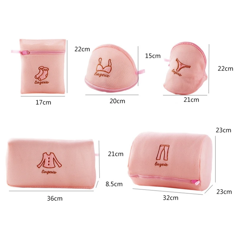 5Pcs Zippered Mesh Laundry Wash Bags Foldable Delicates Lingerie Bra Socks Underwear Washing Machin
