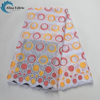 

Alisa 5 Yards/pcs African dry lace fabric with Stones 2018 Latest Punching Lace Design 100% Cotton lace fabrics with Embroidery