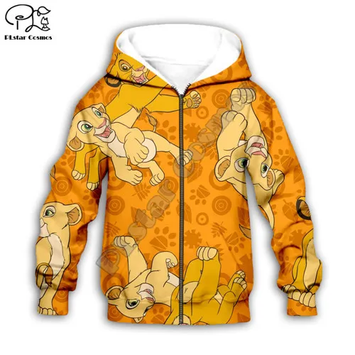 Simba толстовки с капюшоном с рисунком «Король Лев» Nala детские толстовки на молнии с 3d принтом для мальчиков и девочек с длинными рукавами, Прямая поставка - Цвет: Kids zip hoodies