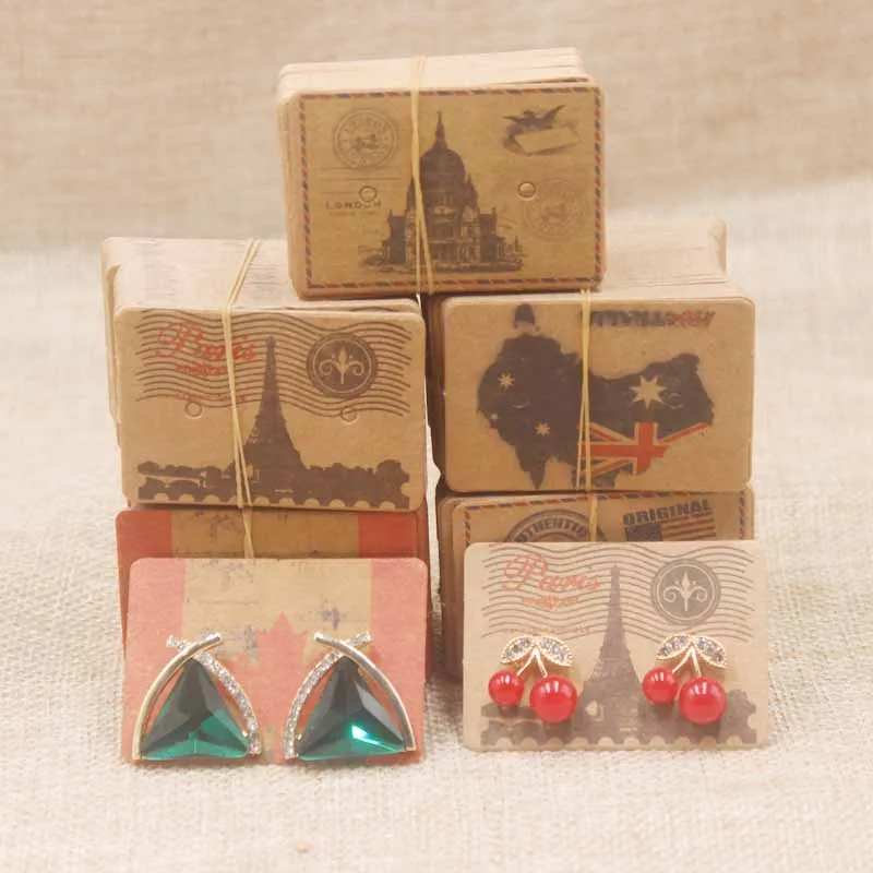 

New Design 100pcs 5*3.5cm Diy stud/drop earring card white/kraft/black paper cardboard small cute earring packaging cards