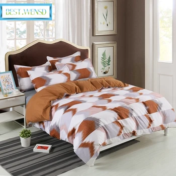 

BEST.WENSD Reactive Printing Geometric Duvet Cover Sets Western brown lattice luxury bedding set Home Textile 3 pcs cover bed 98