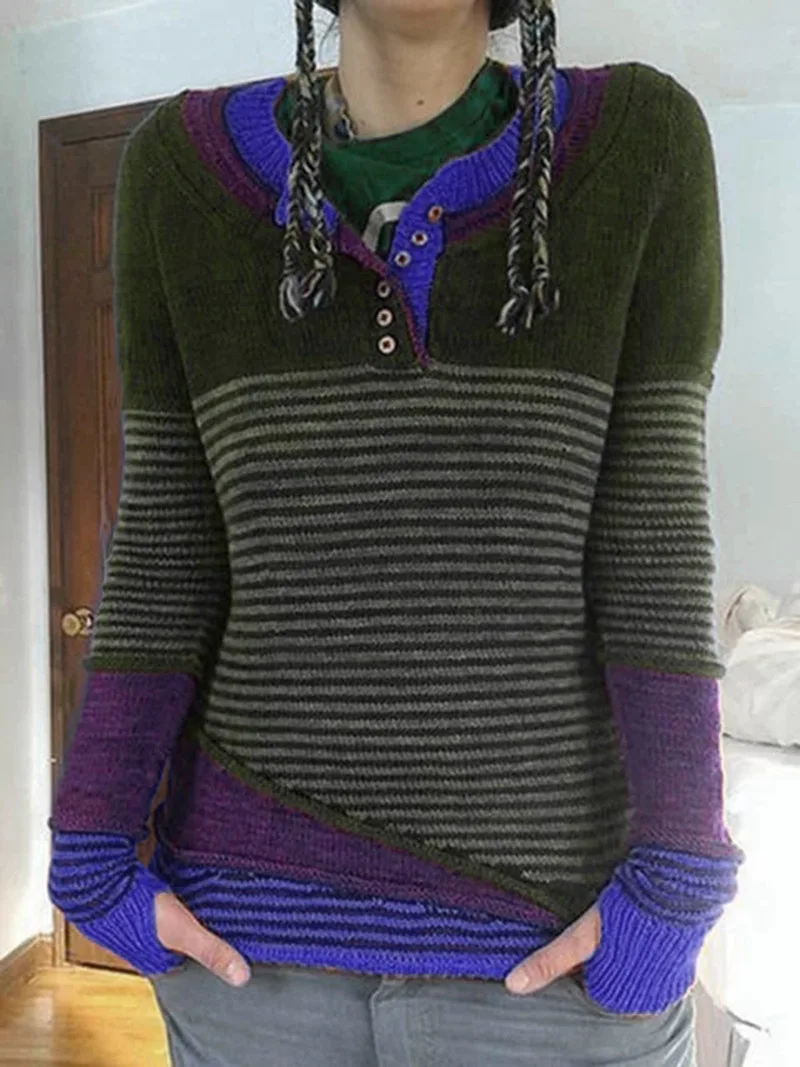 VITIANA, повседневный вязаный женский свитер, осень, Осень-зима, Женский пуловер с длинным рукавом и пуговицами, вязаные топы, свитера