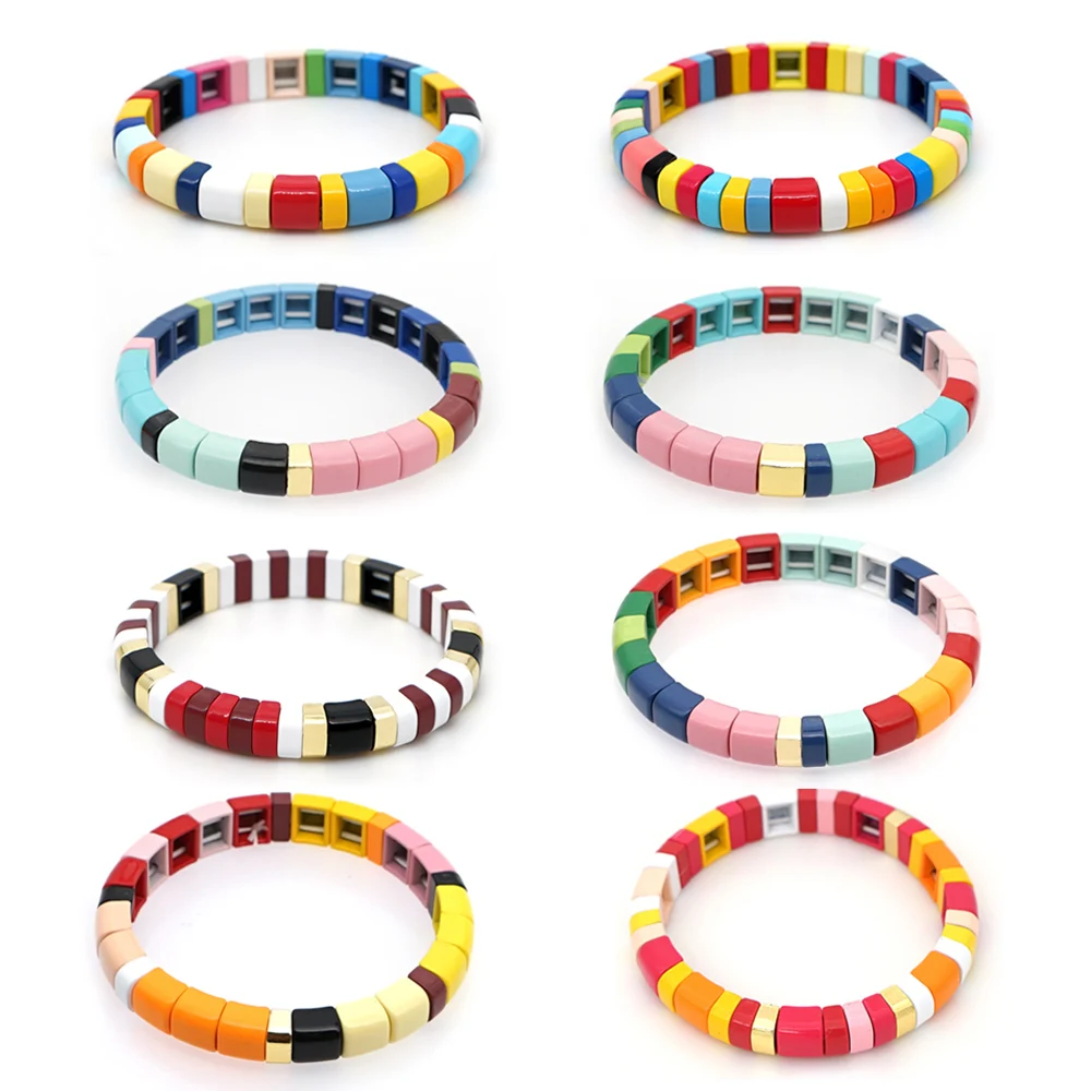 Женский браслет Shinus Rainbow эмалированный в стиле бохо лето 2020 разноцветные