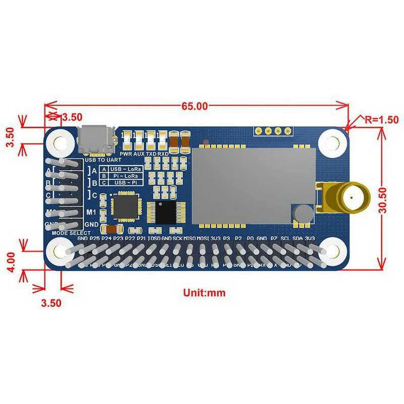 SX1268 433MHz LoRa HAT for Raspberry Pi 433MHz ļ 뿪  , ƽþ, ī