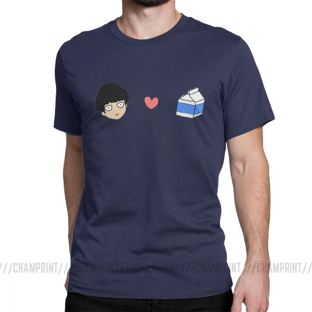 Mob Loves Milk Mob Psycho 100 футболки мужские хлопковые новые футболки с круглым вырезом футболка с коротким рукавом Одежда с принтом - Цвет: Тёмно-синий