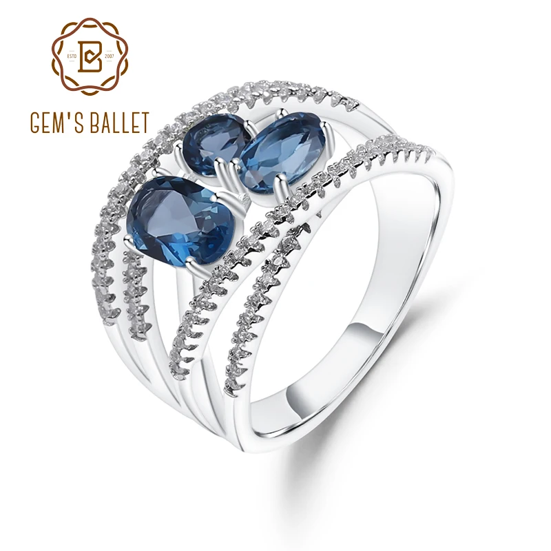 GEM'S BALLET, классика, 1.83Ct, натуральный Лондон, голубой топаз, кольца, 925 пробы, серебро, драгоценный камень, палец, кольцо для женщин, хорошее ювелирное изделие
