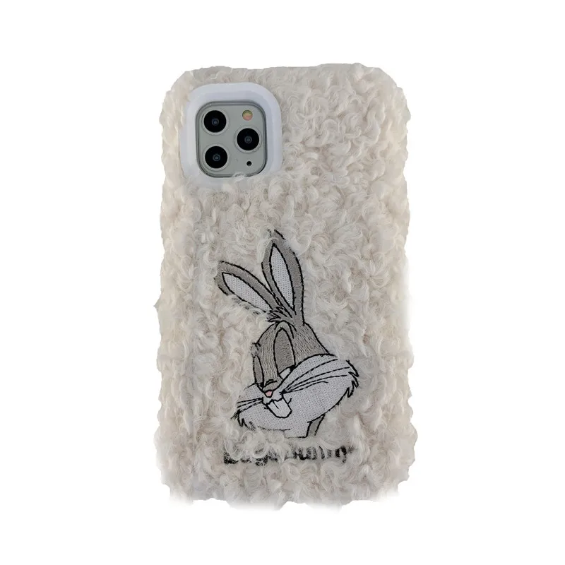 Роскошный Пушистый Плюшевый чехол для телефона Bugs bunny для iPhone 11 Pro Max XR XS Max 6 6S 7 8 Plus X милый мультяшный мягкий чехол-накладка - Цвет: White