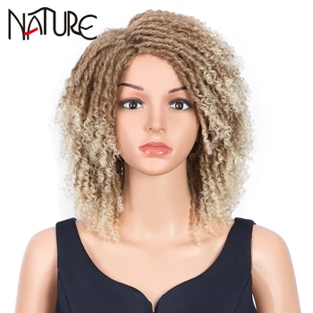 

Nature Soft Short Bob Wig Cosplay Afro Kinky Curly 14 Inch Ombre Blue Wig High Temperature Fiber Synthetic Wigs For Black Women
