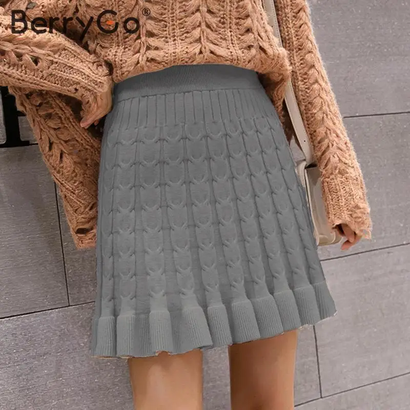 BerryGo элегантная трапециевидная трикотажная короткая юбка для женщин с высокой