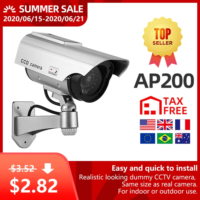 

Fake Camera Solar and Battery Powered Flicker Blink LED Rainproof Outdoor Dummy Security Camera Simulation Bullet Camera
