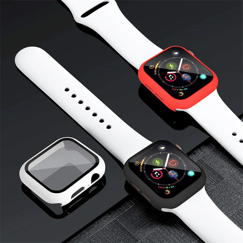 Стекло + чехол ремешок для Apple Watch band 44 мм 40 correa 38 42 силиконовый браслет смарт-часов