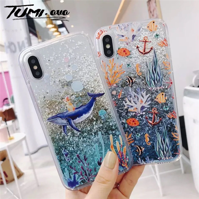 

Liquid Quicksand Cartoon ice Cream Sea Pattern Case For iPhone 6 6s 7 8 Plus Soft Silicon TPU Cover For iPhone X Xr Xs Max