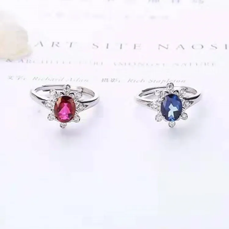 

Simple Fashion Multicolored Jewelry 925 Silver Set with 6x8mm Natural Red/Tanzanite Topaz Ring