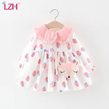 

LZH 2020 Autumn Printing Strawberry Llittle Fox Cotton Dress Cute Dresses For Baby Girls Infant Dress Children Clothes 0-4 Years