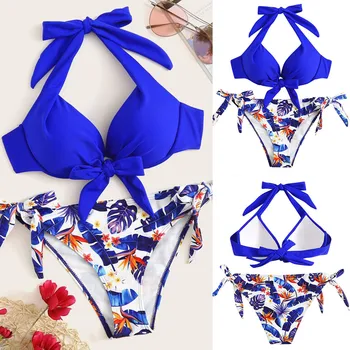 

JAYCOSIN Women's Two Piece Filled Bra Sexy Leaves Print Split Bathing Female Summer Lingerie Beachwear Polyester Bra 19Nov26