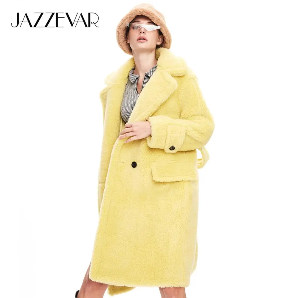 JAZZEVAR Зимнее новое поступление пальто с мехом женская верхняя одежда свободная модный стиль длинное теплое пальто K9062