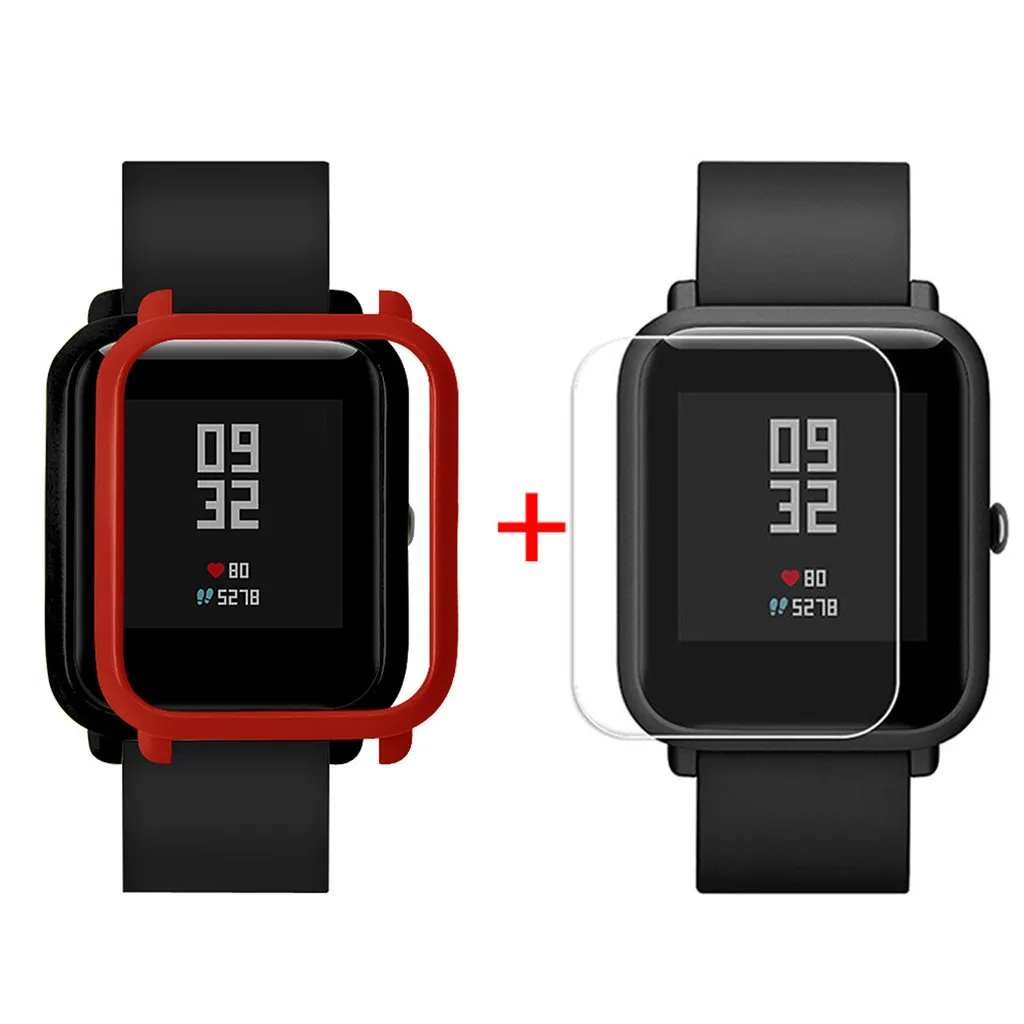 Red Защитный чехол-накладка+ Защитная пленка для экрана для Xiaomi/Huami Amazfit Bip Youth Watch тонкий цветной Чехол-рамка#25 - Цвет: Red