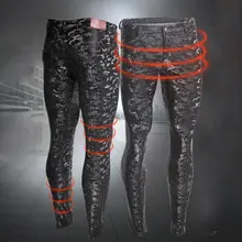 Сексуальные мужские камуфляжные брюки-карандаш из искусственной кожи с высокой эластичностью облегающие зауженные брюки со средней талией повседневные Шейперы сценические плотные брюки размера плюс