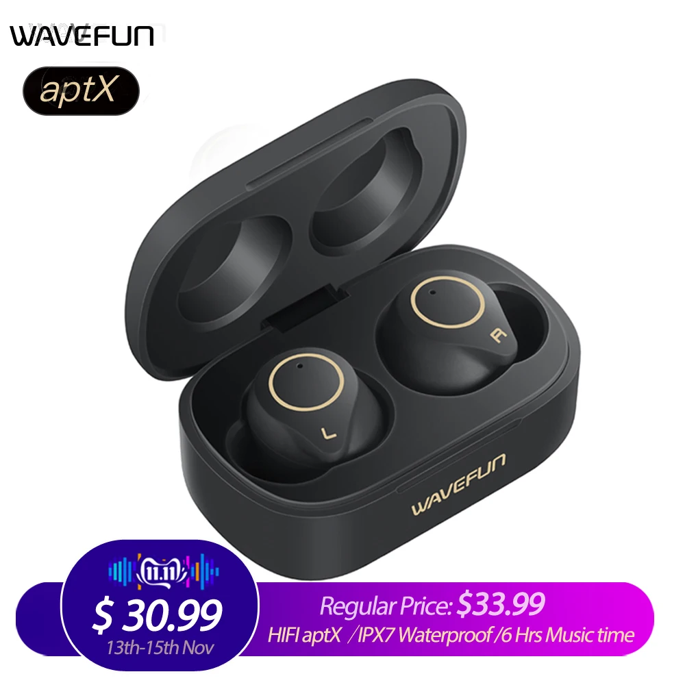 Беспроводные наушники Wavefun AptX HIFI спортивные IPX7 водонепроницаемые беспроводные