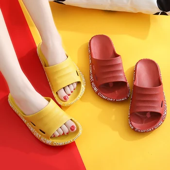 

Summer Women Slippers Slide Sandals Beach Slides Cute Words Non-slip Thick Bottom Women Men Couple Home Bathe Outdoor Shoes