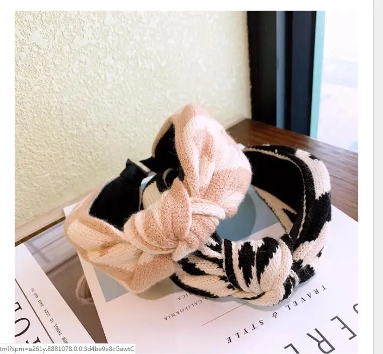 Autumn and winter new cashmere wool hairbands wide side warm middle knotted headbands