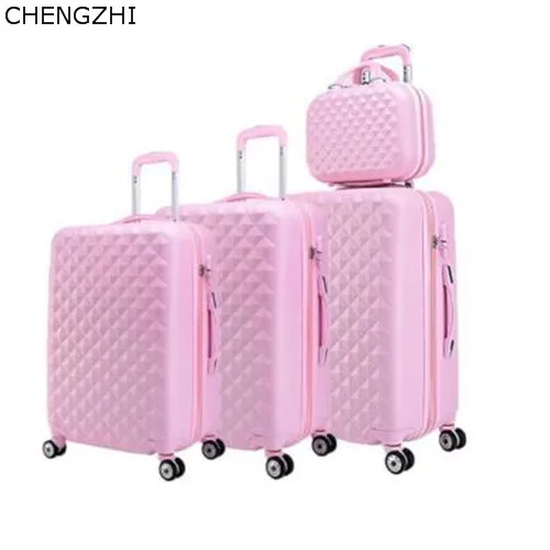 CHENGZHI Ретро студенческий чемодан на колесиках, Женский чемодан для путешествий с косметичкой, набор для девочек на колесиках - Цвет: pink