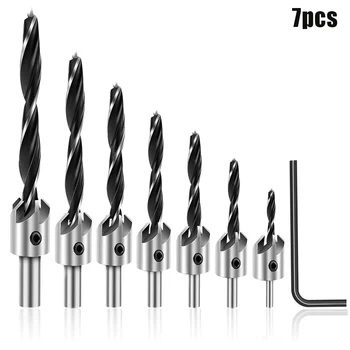 

7PCS Countersink Drill Bit Set Adjustable Woodworking Chamfering Counter Bits Carpentry Reamer Wood DIY Tool WWO66
