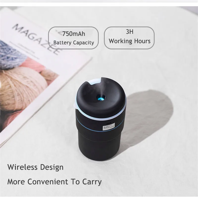 320ml Cup Air Humidifier With Battery USB Ultrasonic Humidifiers For Home Aroma Diffuser Essential Oil Diffuser Mist Maker