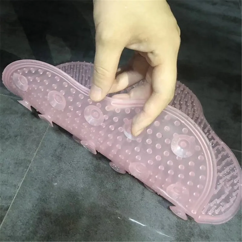 Lazy Bath Massage Pad Silicone Suction Cup Slippers Bath Foot Brush Dead Skin Remover Bathroom Shower Mat Non-slip Bat