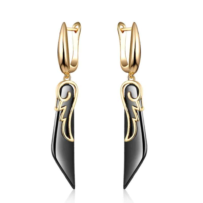 MAIKALE модные в форме крыла черные керамические серьги золотые серебряные Висячие серьги для женщин модные ювелирные аксессуары женские подарки - Окраска металла: gold black